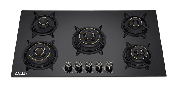 طباخ بلد ان كلاكسي زجاج 90 سم 5 مشاعل نوزل عيون نحاس مقدحة مشعلين كبيرين اسود