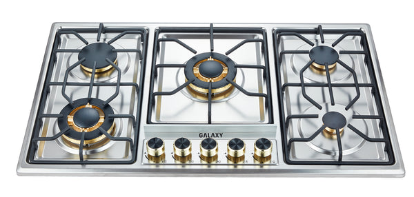 طباخ  بلد كلاكسي استيل  90 سم 5 مشاعل نوزل عيون نحاس مقدحة مشعلين كبيرين