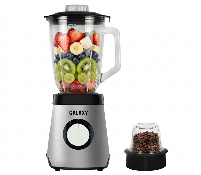 خلاط ومطحنة Galaxy 2 في 1 600 واط وعاء زجاجي 1.5 لتر ستانلس ستيل
